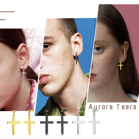 Boucles d'oreilles classiques en forme de croix pour femmes et hommes, bijoux en argent sterling Boucles d'oreilles classiques en forme de croix pour femmes et hommes, bijoux en argent sterling