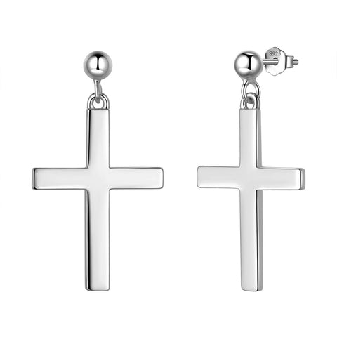 Boucles d'oreilles classiques en forme de croix pour femmes et hommes, bijoux en argent sterling Boucles d'oreilles classiques en forme de croix pour femmes et hommes, bijoux en argent sterling