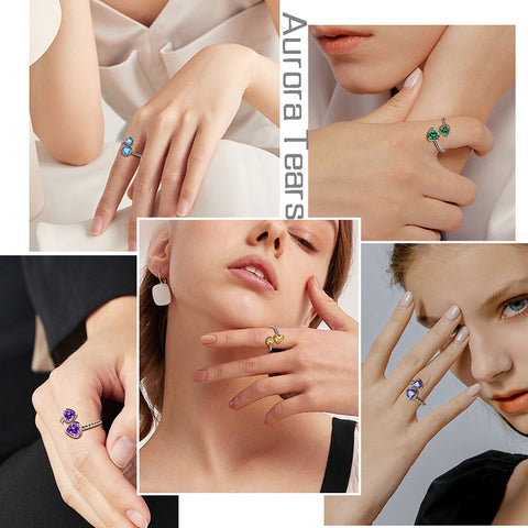 Anillo con piedra natal de mayo, esmeralda, corazones de amor, joyería para mujeres y niñas, regalo de cumpleaños Anillo con piedra natal de mayo, esmeralda, corazones de amor, joyería para mujeres y niñas, regalo de cumpleaños