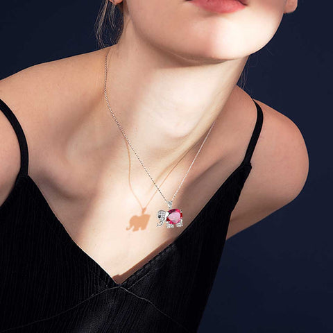 Collar con colgante de rubí con piedra natal de elefante, joyería para mujeres y niñas, regalo de cumpleaños Collar con colgante de rubí con piedra natal de elefante, joyería para mujeres y niñas, regalo de cumpleaños