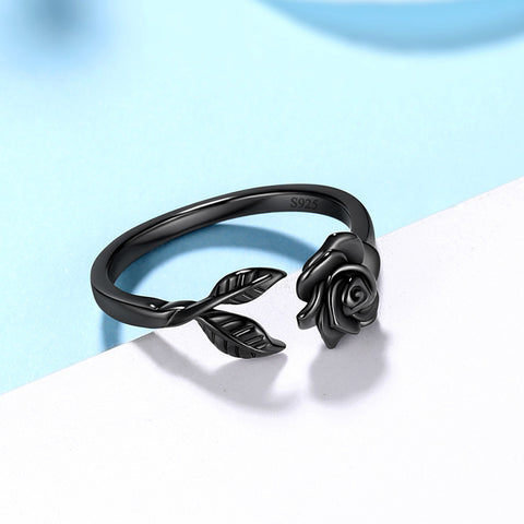 Anello con fiore rosa Anello con foglia floreale Fascia avvolgente Gioielli da donna Argento sterling 925 Anello con fiore rosa Anello con foglia floreale Fascia avvolgente Gioielli da donna Argento sterling 925