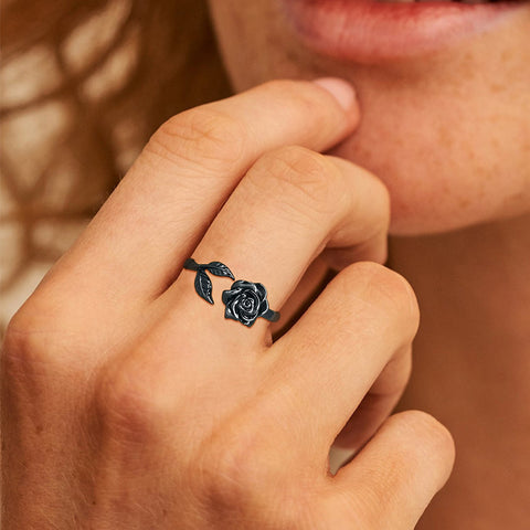 Anello con fiore rosa Anello con foglia floreale Fascia avvolgente Gioielli da donna Argento sterling 925 Anello con fiore rosa Anello con foglia floreale Fascia avvolgente Gioielli da donna Argento sterling 925