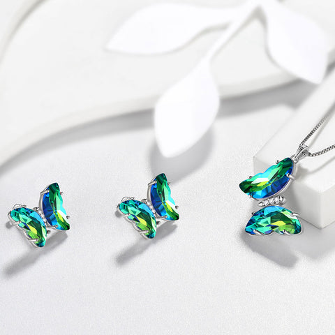 Set di gioielli con farfalla verde 3 pezzi Regali di compleanno per donne e ragazze con smeraldo di maggio Set di gioielli con farfalla verde 3 pezzi Regali di compleanno per donne e ragazze con smeraldo di maggio