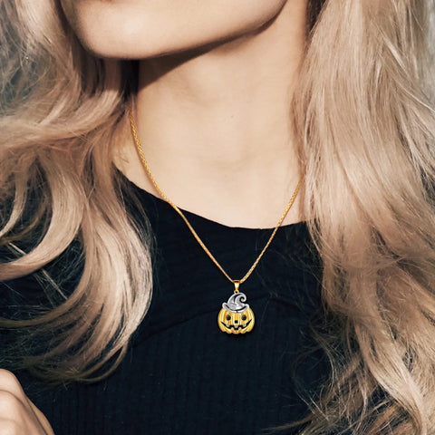 Collana da donna con ciondolo zucca di Halloween, cappello da strega fantasma, gioielli da festa Collana da donna con ciondolo zucca di Halloween, cappello da strega fantasma, gioielli da festa