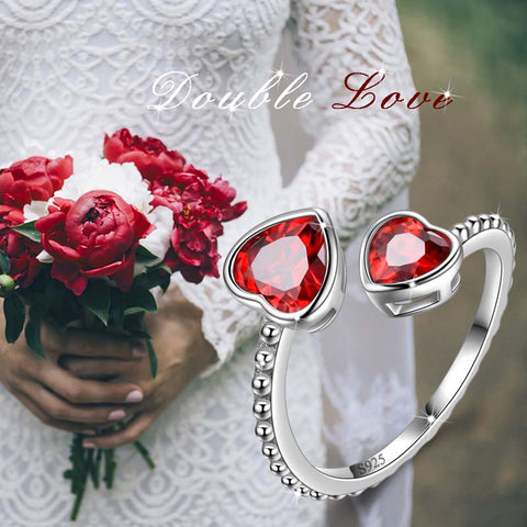 Bague avec pierre de naissance de janvier, grenat, cœurs d'amour, bijoux pour femmes et filles, cadeau d'anniversaire Bague avec pierre de naissance de janvier, grenat, cœurs d'amour, bijoux pour femmes et filles, cadeau d'anniversaire