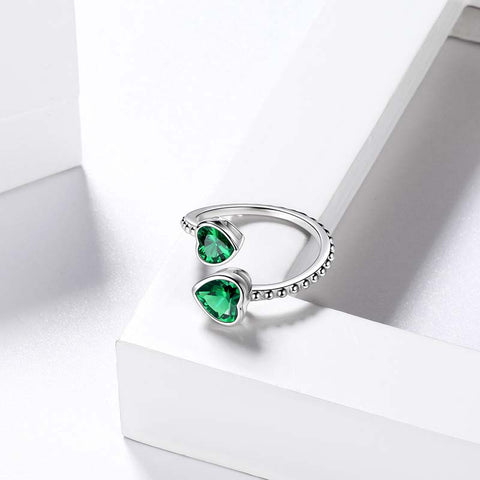 Anillo con piedra natal de mayo, esmeralda, corazones de amor, joyería para mujeres y niñas, regalo de cumpleaños Anillo con piedra natal de mayo, esmeralda, corazones de amor, joyería para mujeres y niñas, regalo de cumpleaños