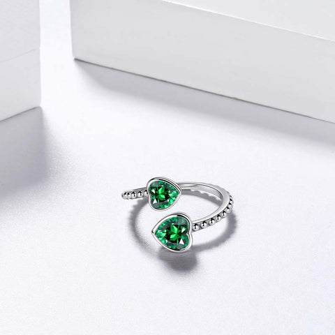 Anillo con piedra natal de mayo, esmeralda, corazones de amor, joyería para mujeres y niñas, regalo de cumpleaños Anillo con piedra natal de mayo, esmeralda, corazones de amor, joyería para mujeres y niñas, regalo de cumpleaños