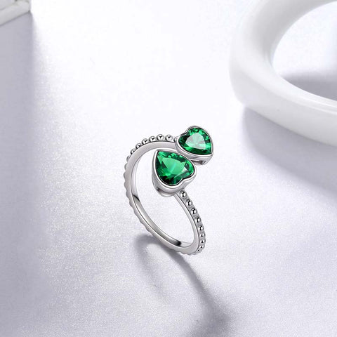 Anillo con piedra natal de mayo, esmeralda, corazones de amor, joyería para mujeres y niñas, regalo de cumpleaños Anillo con piedra natal de mayo, esmeralda, corazones de amor, joyería para mujeres y niñas, regalo de cumpleaños