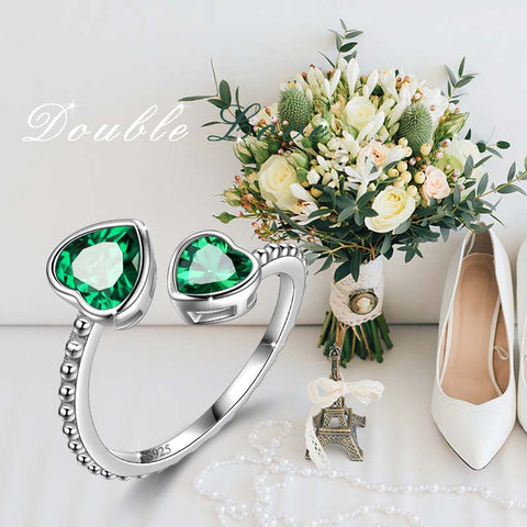 Anillo con piedra natal de mayo, esmeralda, corazones de amor, joyería para mujeres y niñas, regalo de cumpleaños Anillo con piedra natal de mayo, esmeralda, corazones de amor, joyería para mujeres y niñas, regalo de cumpleaños