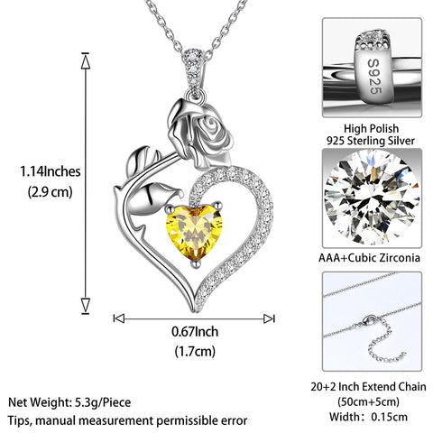 Novembre Collana con citrino Donna Cuore Portafortuna Ciondolo Fiore Rosa Gioielli Regali di compleanno Novembre Collana con citrino Donna Cuore Portafortuna Ciondolo Fiore Rosa Gioielli Regali di compleanno