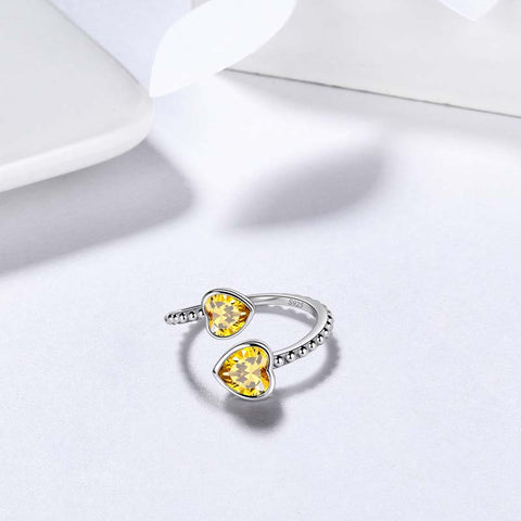 Anillo con piedra natal de noviembre, citrino, corazones de amor, joyería para mujeres y niñas, regalo de cumpleaños Anillo con piedra natal de noviembre, citrino, corazones de amor, joyería para mujeres y niñas, regalo de cumpleaños