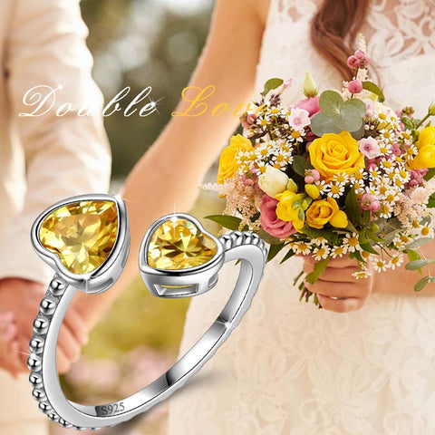 Anillo con piedra natal de noviembre, citrino, corazones de amor, joyería para mujeres y niñas, regalo de cumpleaños Anillo con piedra natal de noviembre, citrino, corazones de amor, joyería para mujeres y niñas, regalo de cumpleaños