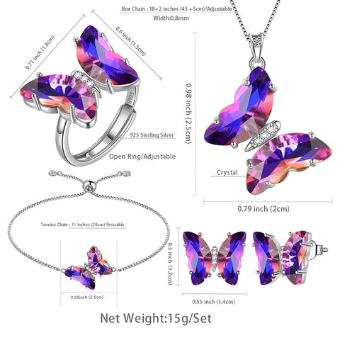Ensemble de bijoux papillon violet, 5 pièces, pierre de naissance améthyste de février, cadeaux d'anniversaire pour femmes et filles Ensemble de bijoux papillon violet, 5 pièces, pierre de naissance améthyste de février, cadeaux d'anniversaire pour femmes et filles