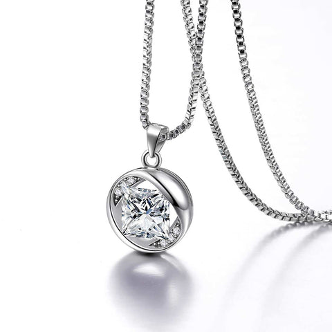 Collier rond en diamant avec pierre de naissance d'avril, pendentif pour femmes et filles, bijoux cadeau d'anniversaire Collier rond en diamant avec pierre de naissance d'avril, pendentif pour femmes et filles, bijoux cadeau d'anniversaire