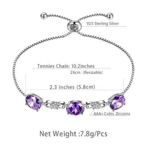 Pietra portafortuna rotonda Febbraio Ametista Bracciale Donna Ragazza Gioielli Regalo di compleanno Argento sterling Pietra portafortuna rotonda Febbraio Ametista Bracciale Donna Ragazza Gioielli Regalo di compleanno Argento sterling