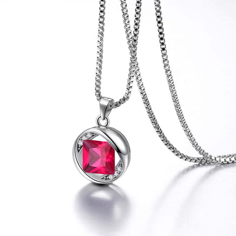 Round Birthstone July Ruby Necklace Pendant Women Girls Jewelry Birthday Gift Round Birthstone July Ruby Necklace Pendant Women Girls Jewelry Birthday Gift