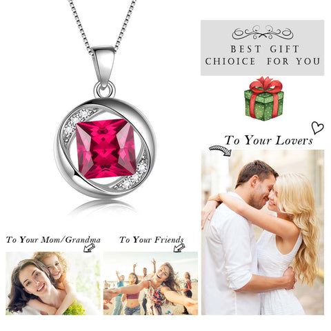Round Birthstone July Ruby Necklace Pendant Women Girls Jewelry Birthday Gift Round Birthstone July Ruby Necklace Pendant Women Girls Jewelry Birthday Gift