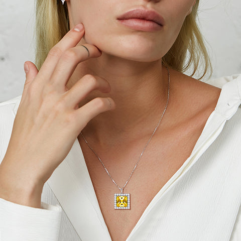Pietra portafortuna quadrata Novembre Citrino Collana Ciondolo Donna Ragazza Gioielli Regali di compleanno Argento sterling Pietra portafortuna quadrata Novembre Citrino Collana Ciondolo Donna Ragazza Gioielli Regali di compleanno Argento sterling
