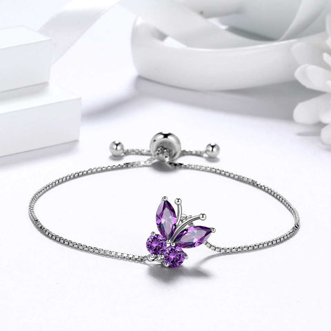 Bracelet papillon avec pierre de naissance de février, améthyste, bijoux pour femmes et filles, cadeau d'anniversaire Bracelet papillon avec pierre de naissance de février, améthyste, bijoux pour femmes et filles, cadeau d'anniversaire