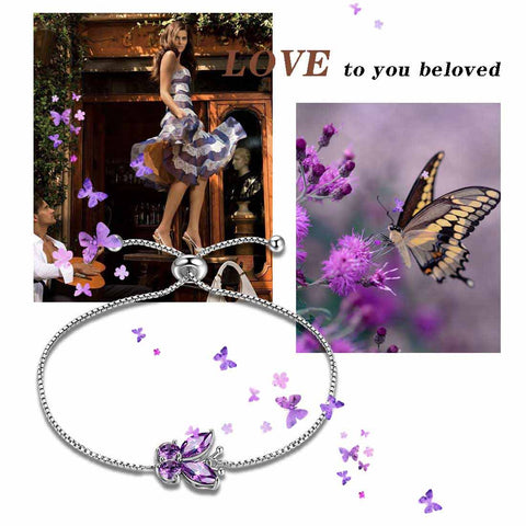 Bracelet papillon avec pierre de naissance de février, améthyste, bijoux pour femmes et filles, cadeau d'anniversaire Bracelet papillon avec pierre de naissance de février, améthyste, bijoux pour femmes et filles, cadeau d'anniversaire