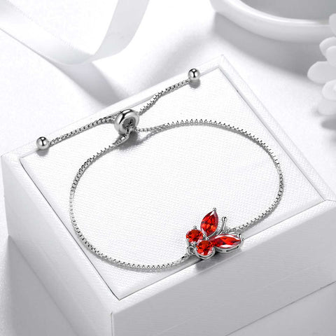 Schmetterlings-Armband, Geburtsstein, Januar, Granat, Damen- und Mädchenschmuck, Geburtstagsgeschenk Schmetterlings-Armband, Geburtsstein, Januar, Granat, Damen- und Mädchenschmuck, Geburtstagsgeschenk