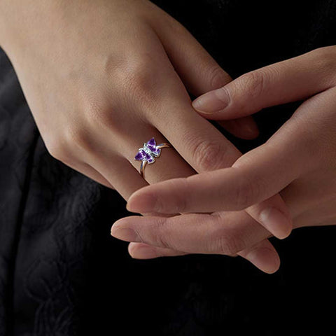 Schmetterlingsring mit Band, Geburtsstein, Februar, Amethyst, für Damen und Mädchen, Schmuck, Geburtstagsgeschenk Schmetterlingsring mit Band, Geburtsstein, Februar, Amethyst, für Damen und Mädchen, Schmuck, Geburtstagsgeschenk