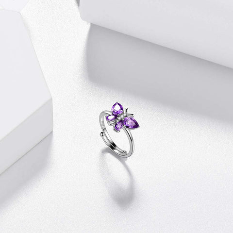 Schmetterlingsring mit Band, Geburtsstein, Februar, Amethyst, für Damen und Mädchen, Schmuck, Geburtstagsgeschenk Schmetterlingsring mit Band, Geburtsstein, Februar, Amethyst, für Damen und Mädchen, Schmuck, Geburtstagsgeschenk