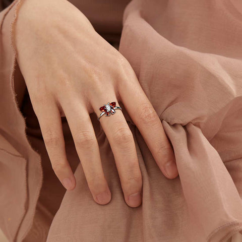 Schmetterlings-Ring-Band, Geburtsstein, Januar, Granat, Damen- und Mädchen-Schmuck, Geburtstagsgeschenk Schmetterlings-Ring-Band, Geburtsstein, Januar, Granat, Damen- und Mädchen-Schmuck, Geburtstagsgeschenk