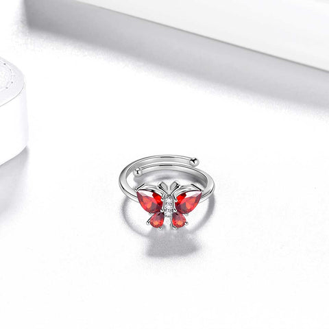 Schmetterlings-Ring-Band, Geburtsstein, Januar, Granat, Damen- und Mädchen-Schmuck, Geburtstagsgeschenk Schmetterlings-Ring-Band, Geburtsstein, Januar, Granat, Damen- und Mädchen-Schmuck, Geburtstagsgeschenk