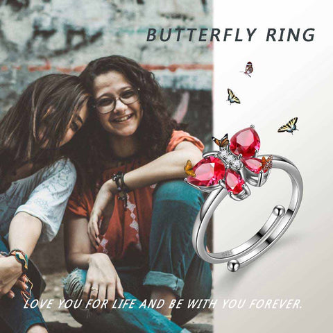Bague papillon avec pierre de naissance, rubis de juillet, bijoux pour femmes et filles, cadeau d'anniversaire Bague papillon avec pierre de naissance, rubis de juillet, bijoux pour femmes et filles, cadeau d'anniversaire