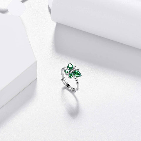 Schmetterlings-Ring-Band, Geburtsstein, Mai, Smaragd, Damen- und Mädchen-Schmuck, Geburtstagsgeschenk Schmetterlings-Ring-Band, Geburtsstein, Mai, Smaragd, Damen- und Mädchen-Schmuck, Geburtstagsgeschenk