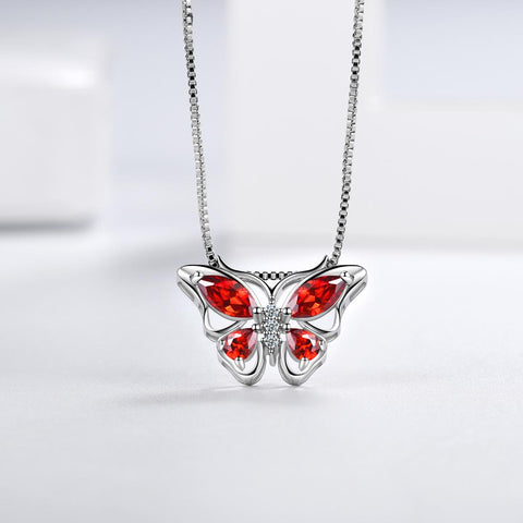 Collier pendentif papillon pierre de naissance janvier grenat femmes filles bijoux cadeau d'anniversaire Collier pendentif papillon pierre de naissance janvier grenat femmes filles bijoux cadeau d'anniversaire