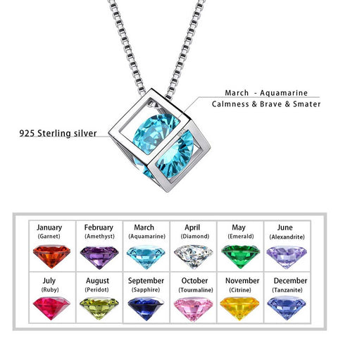 3D Cube Birthstone March Aquamarine Necklace Pendant Women Girls Jewelry Birthday Gift Sterling Silver 3D Cube Birthstone March Aquamarine Necklace Pendant Women Girls Jewelry Birthday Gift Sterling Silver