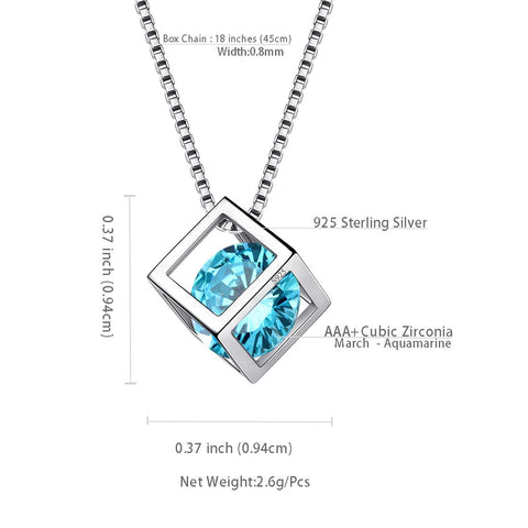 3D Cube Birthstone March Aquamarine Necklace Pendant Women Girls Jewelry Birthday Gift Sterling Silver 3D Cube Birthstone March Aquamarine Necklace Pendant Women Girls Jewelry Birthday Gift Sterling Silver