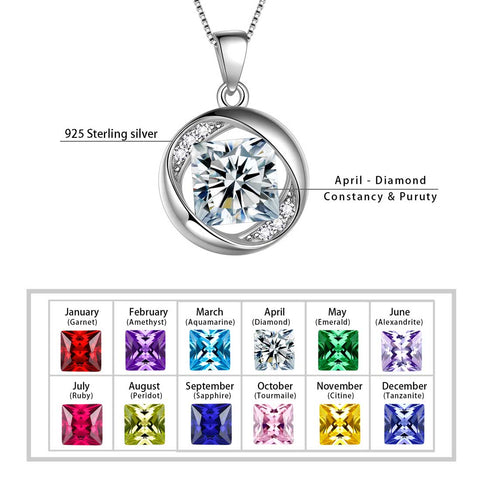 Collier rond en diamant avec pierre de naissance d'avril, pendentif pour femmes et filles, bijoux cadeau d'anniversaire Collier rond en diamant avec pierre de naissance d'avril, pendentif pour femmes et filles, bijoux cadeau d'anniversaire