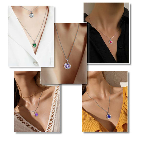 Collar con colgante de zafiro redondo con piedra natal de septiembre, joyería para mujeres y niñas, regalo de cumpleaños Collar con colgante de zafiro redondo con piedra natal de septiembre, joyería para mujeres y niñas, regalo de cumpleaños