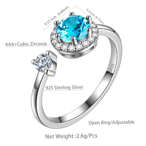 Anello portafortuna rotondo con acquamarina di marzo, gioielli da donna, regalo di compleanno, argento sterling Anello portafortuna rotondo con acquamarina di marzo, gioielli da donna, regalo di compleanno, argento sterling