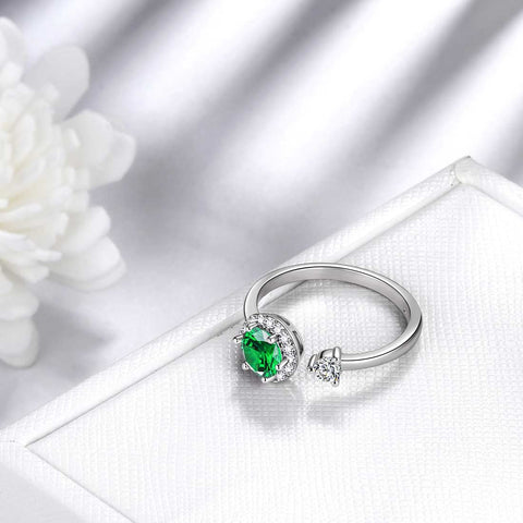 Round Birthstone May Emerald Ring Women Girls Jewelry Birthday Gift Sterling Silver Round Birthstone May Emerald Ring Women Girls Jewelry Birthday Gift Sterling Silver