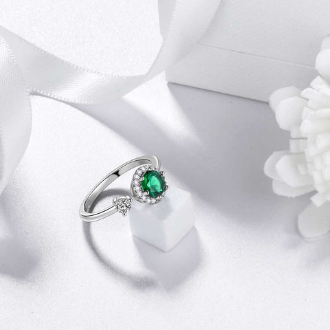 Round Birthstone May Emerald Ring Women Girls Jewelry Birthday Gift Sterling Silver Round Birthstone May Emerald Ring Women Girls Jewelry Birthday Gift Sterling Silver