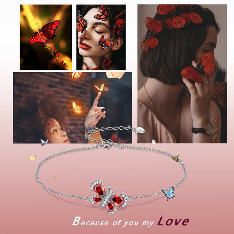 Butterfly Bracelet Birthstone January Garnet Crystal Women Girls Jewelry Birthday Gift Butterfly Bracelet Birthstone January Garnet Crystal Women Girls Jewelry Birthday Gift