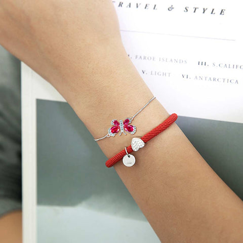 Bracciale a farfalla Birthstone Luglio Ruby Crystal Donna Ragazza Gioielli Regalo di compleanno Bracciale a farfalla Birthstone Luglio Ruby Crystal Donna Ragazza Gioielli Regalo di compleanno