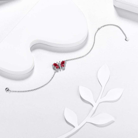 Bracciale a farfalla Birthstone Luglio Ruby Crystal Donna Ragazza Gioielli Regalo di compleanno Bracciale a farfalla Birthstone Luglio Ruby Crystal Donna Ragazza Gioielli Regalo di compleanno