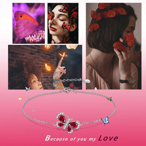 Bracciale a farfalla Birthstone Luglio Ruby Crystal Donna Ragazza Gioielli Regalo di compleanno Bracciale a farfalla Birthstone Luglio Ruby Crystal Donna Ragazza Gioielli Regalo di compleanno