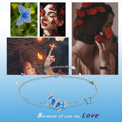 Schmetterlings-Armband, Geburtsstein, März, Aquamarin-Kristall, Damen- und Mädchen-Schmuck, Geburtstagsgeschenk Schmetterlings-Armband, Geburtsstein, März, Aquamarin-Kristall, Damen- und Mädchen-Schmuck, Geburtstagsgeschenk