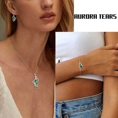 Conjunto de joias com 4 peças de esmeralda e pedra de nascimento de borboleta, presente de aniversário para mulheres e meninas Conjunto de joias com 4 peças de esmeralda e pedra de nascimento de borboleta, presente de aniversário para mulheres e meninas