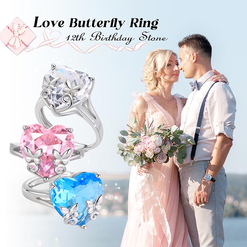 Women Heart Ring 925 Sterling Silver Butterfly Birthstone Solitaire Ring Jewelry Girls Gift Atpx0030 Women Heart Ring 925 Sterling Silver Butterfly Birthstone Solitaire Ring Jewelry Girls Gift Atpx0030