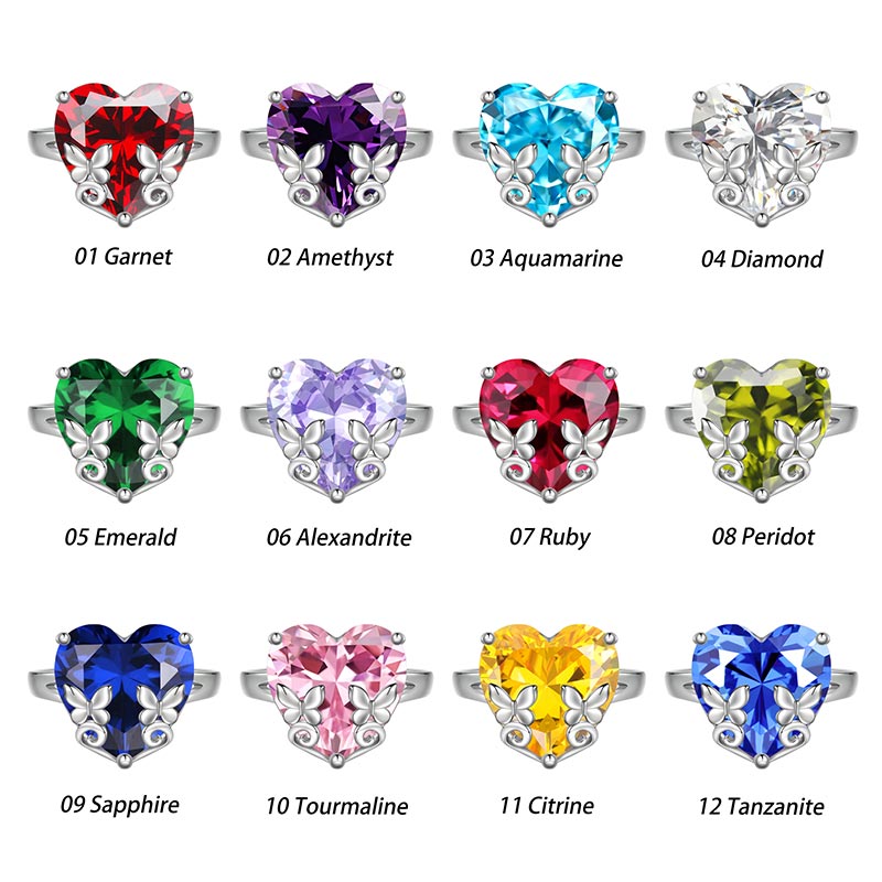 Women Heart Ring 925 Sterling Silver Butterfly Birthstone Solitaire Ring Jewelry Girls Gift Atpx0030 Women Heart Ring 925 Sterling Silver Butterfly Birthstone Solitaire Ring Jewelry Girls Gift Atpx0030