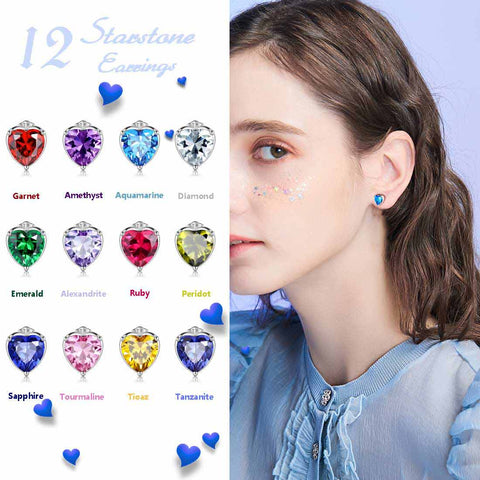 Damen-Herz-Ohrstecker, Geburtsstein, Mädchen-Schmuck, Geburtstagsgeschenk, 925er-Sterlingsilber Damen-Herz-Ohrstecker, Geburtsstein, Mädchen-Schmuck, Geburtstagsgeschenk, 925er-Sterlingsilber