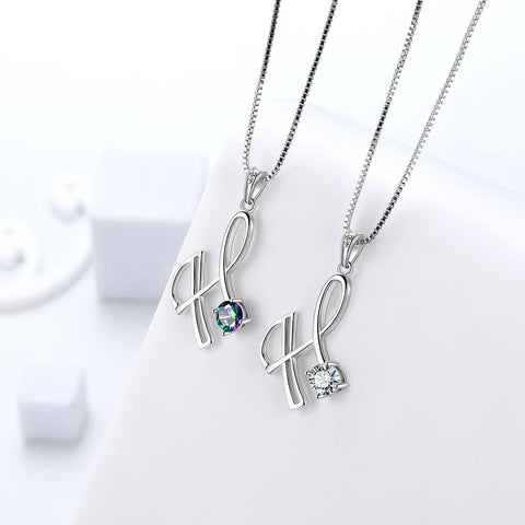 Collier avec pendentif lettre H initiale pour femme, bijoux avec nom de fille, cadeau en argent sterling 925 Collier avec pendentif lettre H initiale pour femme, bijoux avec nom de fille, cadeau en argent sterling 925