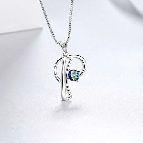 Halskette mit Initialen-P-Buchstaben-Anhänger für Damen, Mädchen-Namensschmuck, Geschenk, 925er Sterlingsilber Halskette mit Initialen-P-Buchstaben-Anhänger für Damen, Mädchen-Namensschmuck, Geschenk, 925er Sterlingsilber